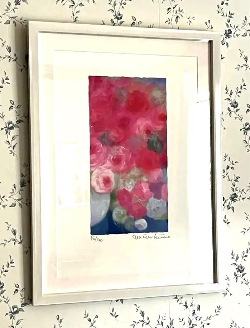 額入り版画　新品　ジニー・キム　直筆サイン、エディション番号、証明書付き　バラ