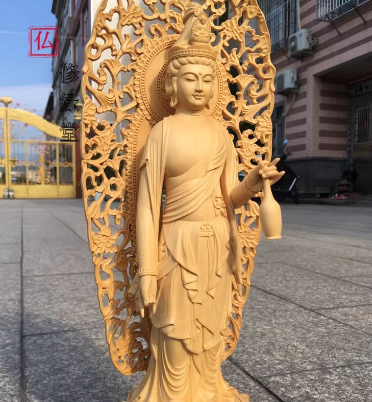 【修縁堂】古美術品 木工細工 西方三聖 仏像立像 置物 木彫 仏像