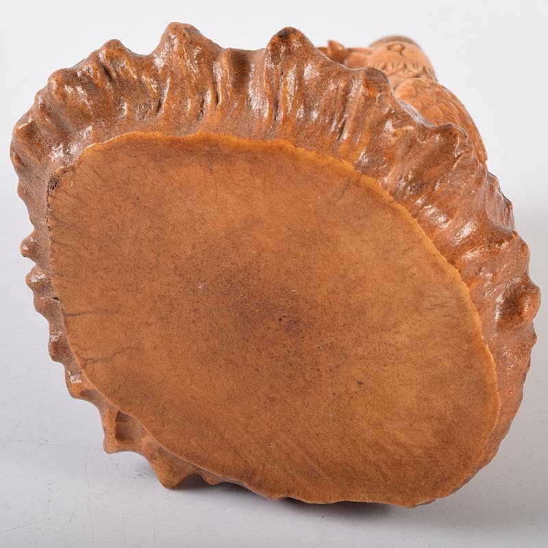 中国　鹿角細密雕　夫婦鶉　置物　箱付　7994E