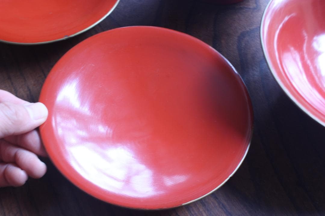 傷あり！時代金縁朱漆に優美な松鶴亀沈金の映える大椀2点（検輪島塗沈金椀雑煮椀