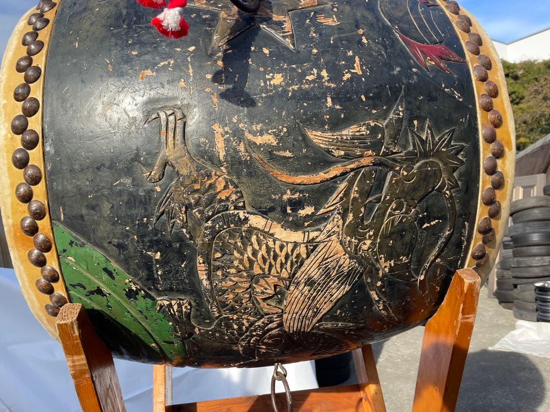 装飾和太鼓 大型 木製スタンド付き