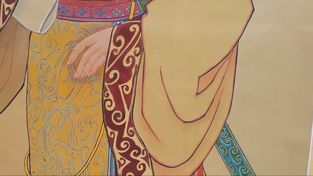 人気の中国画@ 孫文秀・劉松岩 1983年 賛に秦始皇帝の肖像画 肉筆掛軸