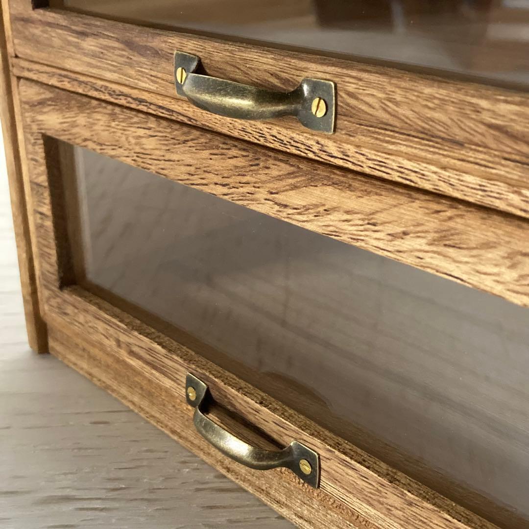 古い木製ガラスケース 引き出し付き 卓上 ショーケース 小物入れ 糸ケース