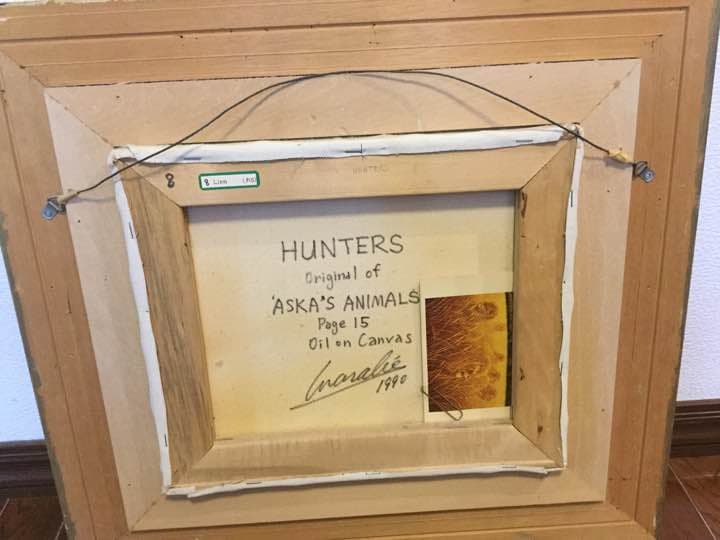 油彩画 飛鳥童 あすか わらべ 草原のライオン「Hunters」原画