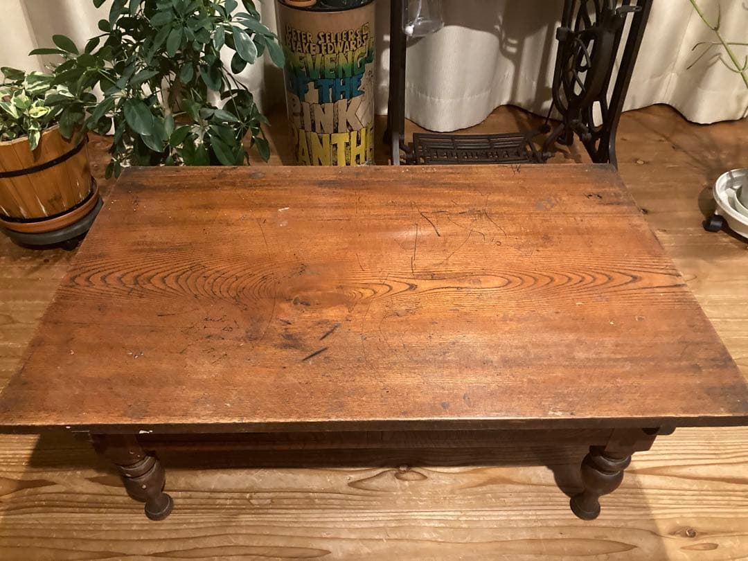 昭和レトロ　ろくろ脚木製文机　ローテーブル　18