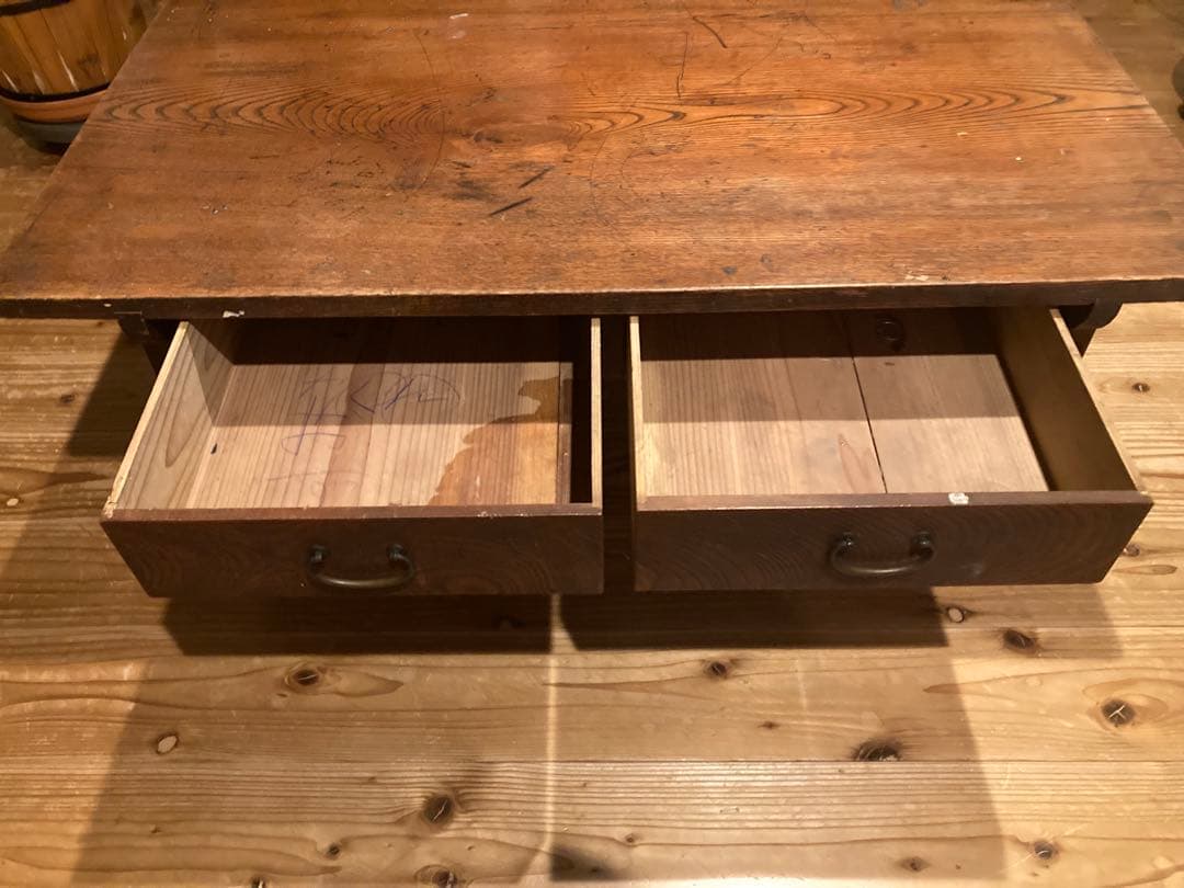 昭和レトロ　ろくろ脚木製文机　ローテーブル　18