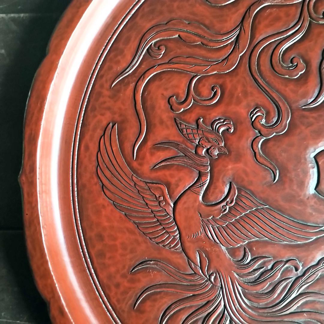 最高級 博古堂　48㎝ 超大型 　鳳凰・古鏡モチーフ　丸盆・丸皿