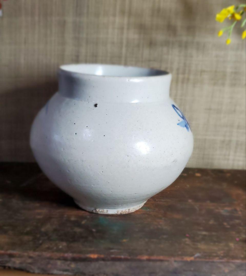 李朝 古美術 青華白磁 花文壺