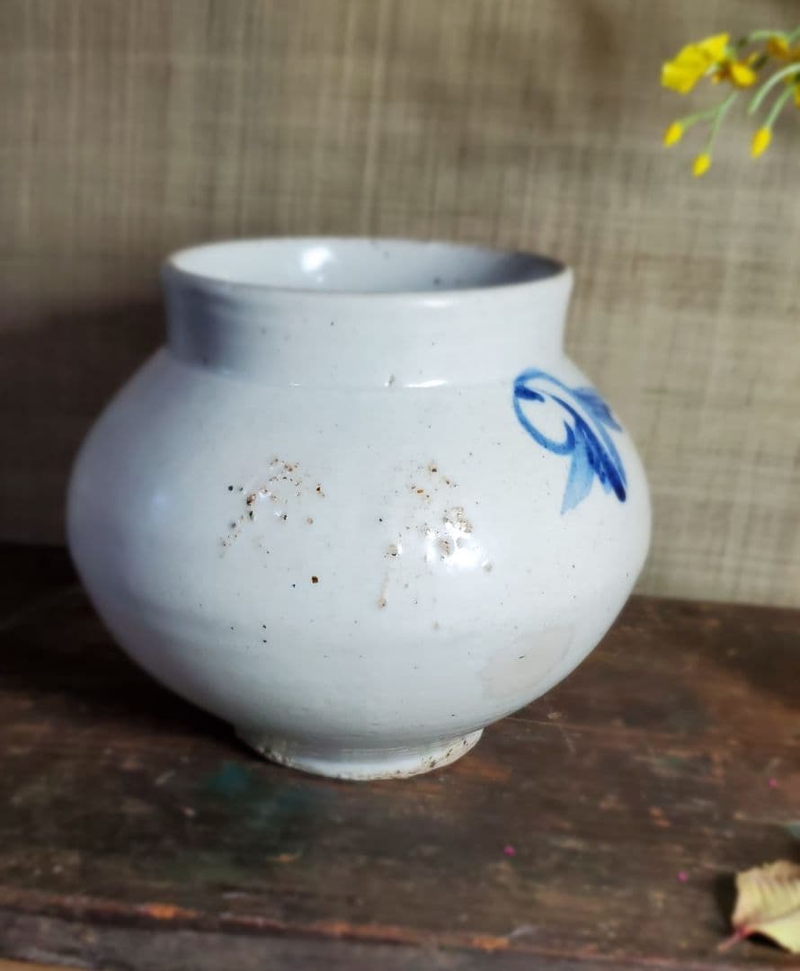 李朝 古美術 青華白磁 花文壺