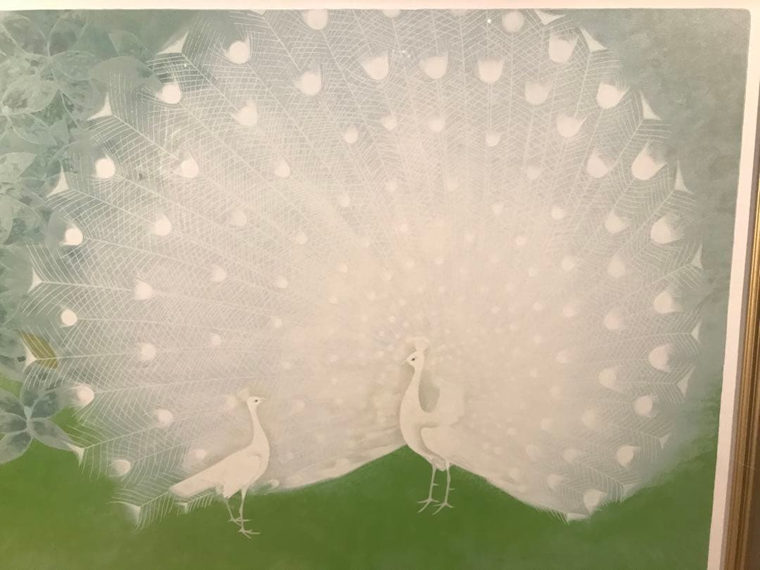 上村淳之「白孔雀」シルクスクリーン　直筆サイン・落款・エディション・作品証明書有