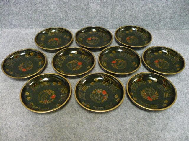 金縁 蒔絵 菊に小鳥 銘々皿 10枚 [B31532]