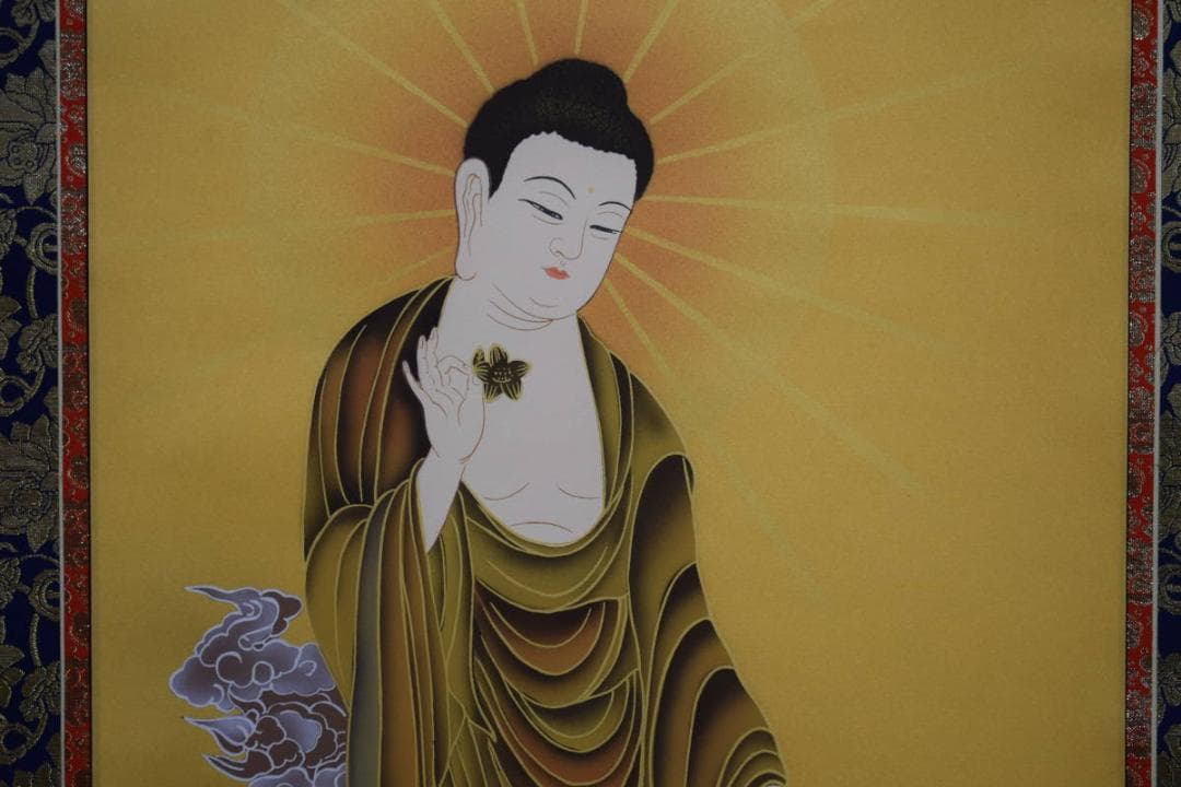 真作/紫雲/三尊佛/桐共箱付/布袋屋掛軸HG-459