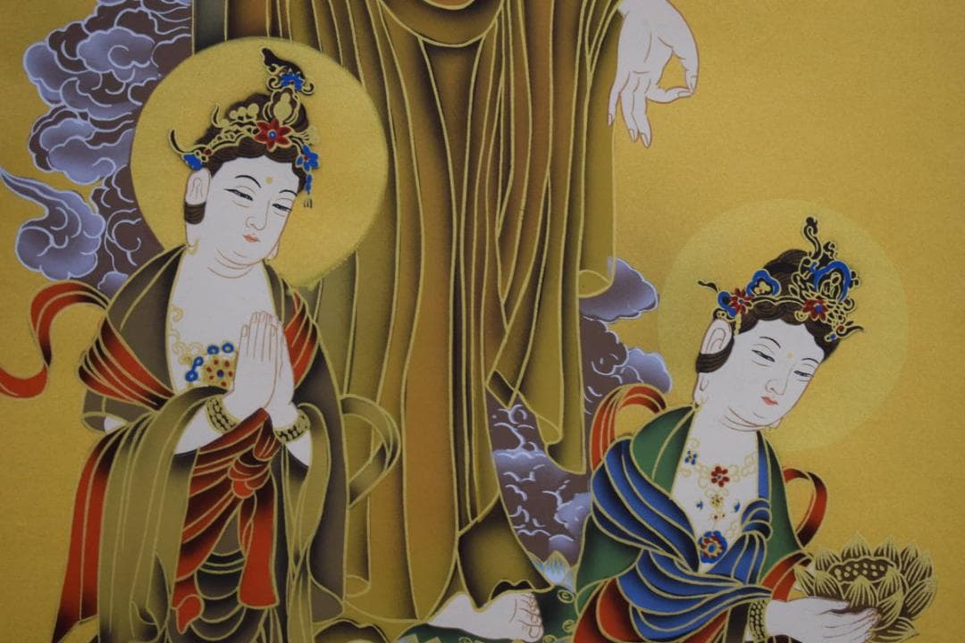 真作/紫雲/三尊佛/桐共箱付/布袋屋掛軸HG-459