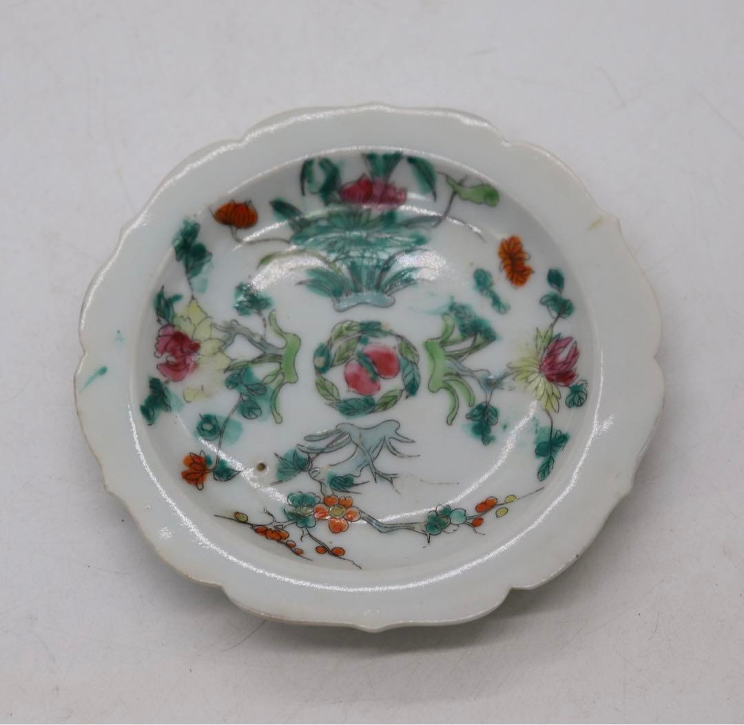 中国　清時代　粉彩花卉紋　花口小皿4点　送料込み0627