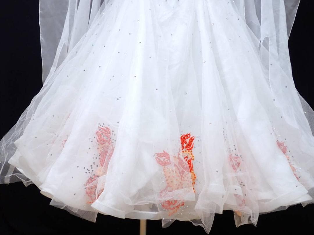 B1379★オフ白×オレンジ/チュール/ワンピ/スタンダードドレス☆社交ダンス