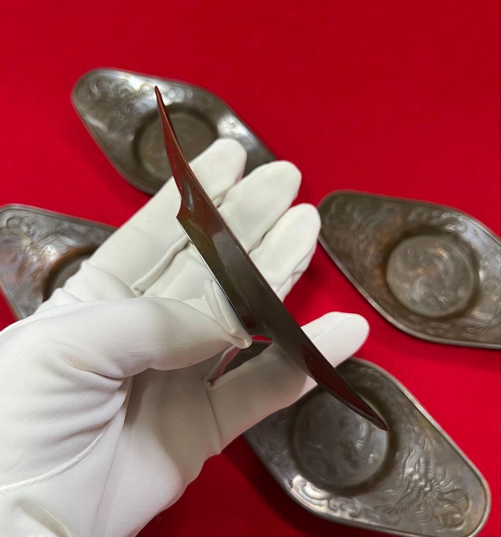 古美術 茶道具 錫製扁舟式 龍鳳紋樣 托子五枚 壱輝作　コレクション