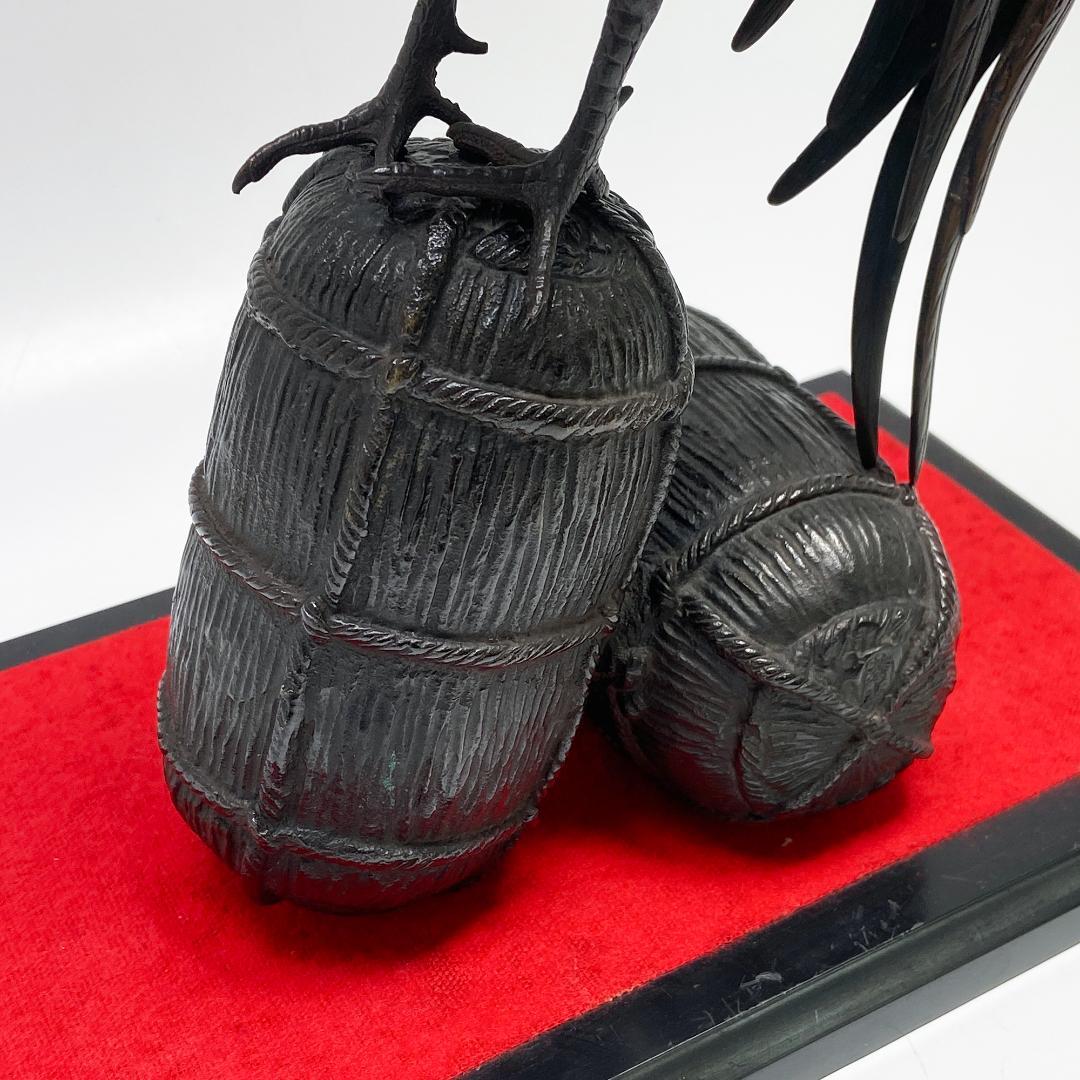 鋳金家 芳山 作 唐銅製 俵鶏置物 オブジェ 銅像 ブロンズ像