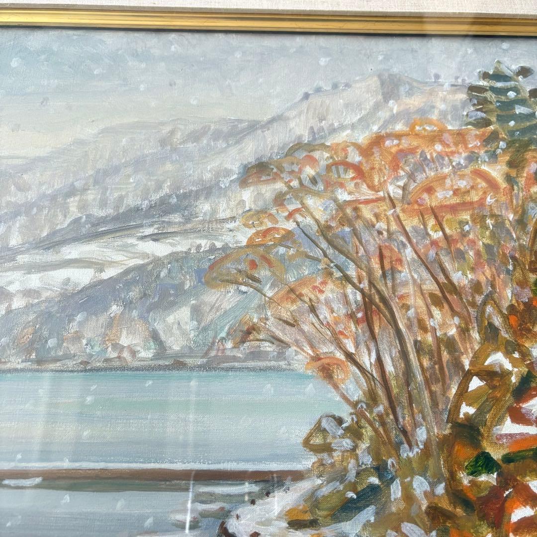 児島輝郎「雪の降る朝」油彩 F8 父:児島善三郎 写実画壇会員 油絵　B