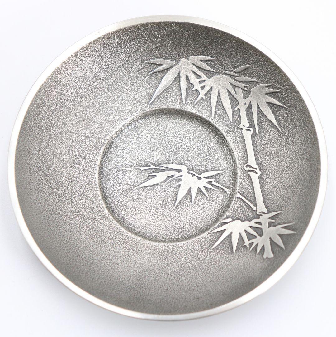 鍛栄造 純錫五君子文茶托 錫製 最上 工房 煎茶道具 共箱　C69