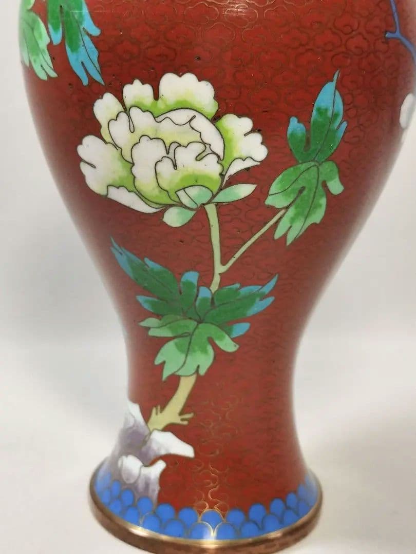 【未使用・美品】景泰藍 七宝焼 花瓶 壺 牡丹模様 20cm