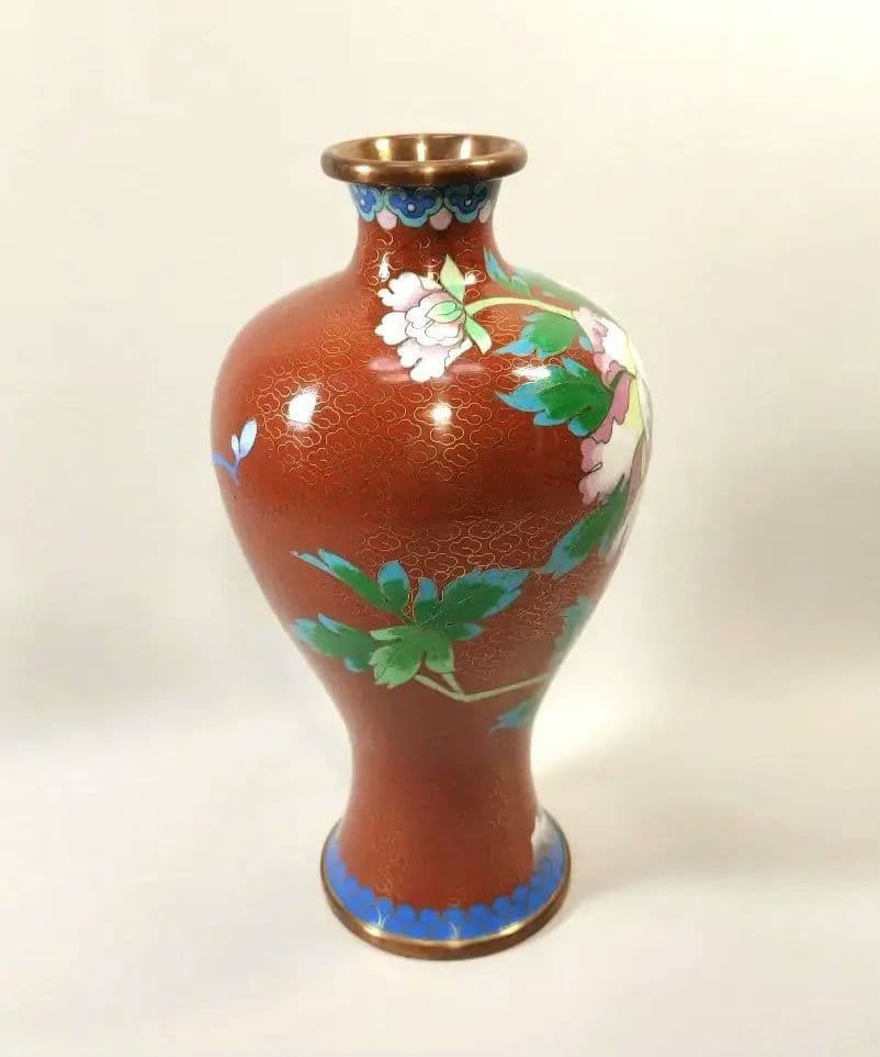 【未使用・美品】景泰藍 七宝焼 花瓶 壺 牡丹模様 20cm