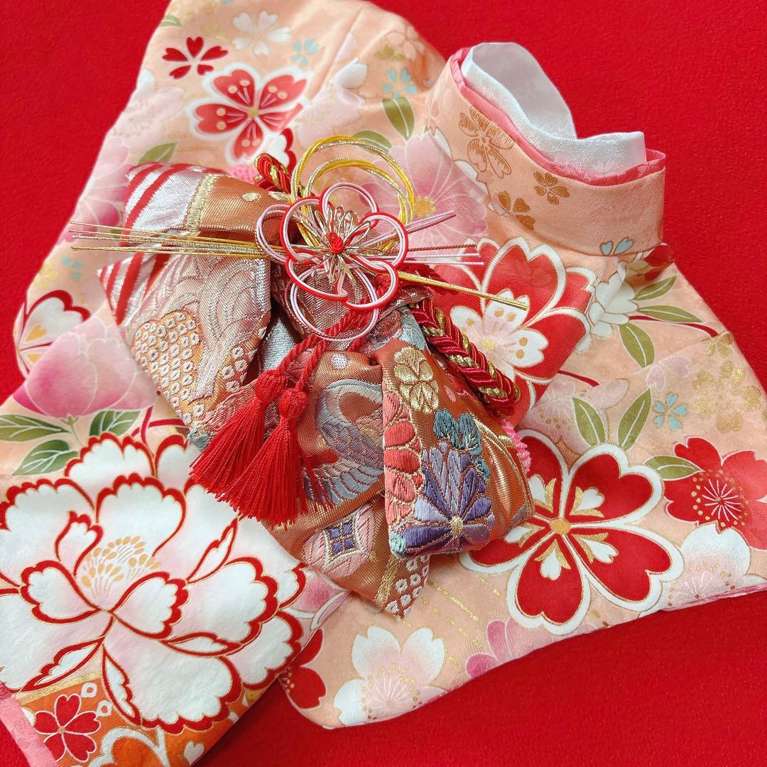 即納✨犬の着物✨犬用本格振袖着物 正絹 サーモンピンク SMサイズ 犬服