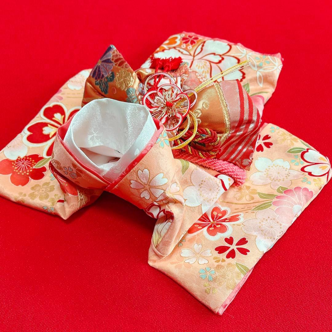 即納✨犬の着物✨犬用本格振袖着物 正絹 サーモンピンク SMサイズ 犬服