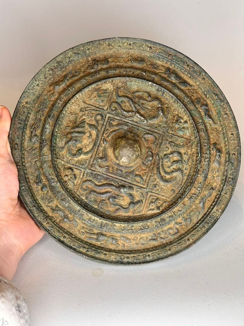 唐代 瑞獣四神文銅鏡 古鏡 青銅鏡 重厚作 銘帯入 時代物 收藏品