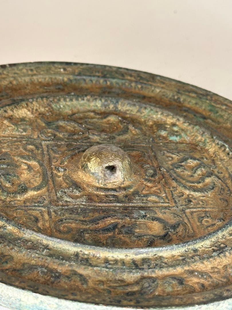 唐代 瑞獣四神文銅鏡 古鏡 青銅鏡 重厚作 銘帯入 時代物 收藏品