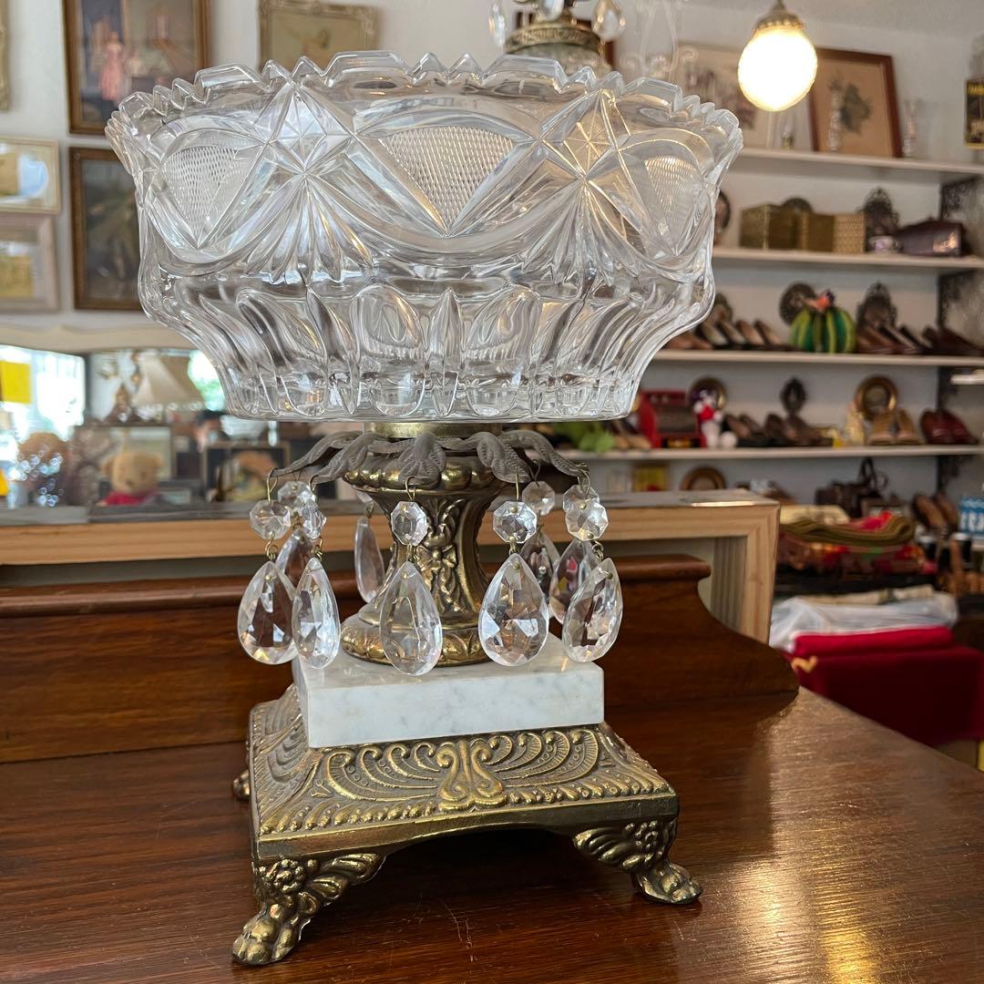 豪華！40s〜50sアメリカアンティーク　大理石&クリスタル付き大型ガラス容器