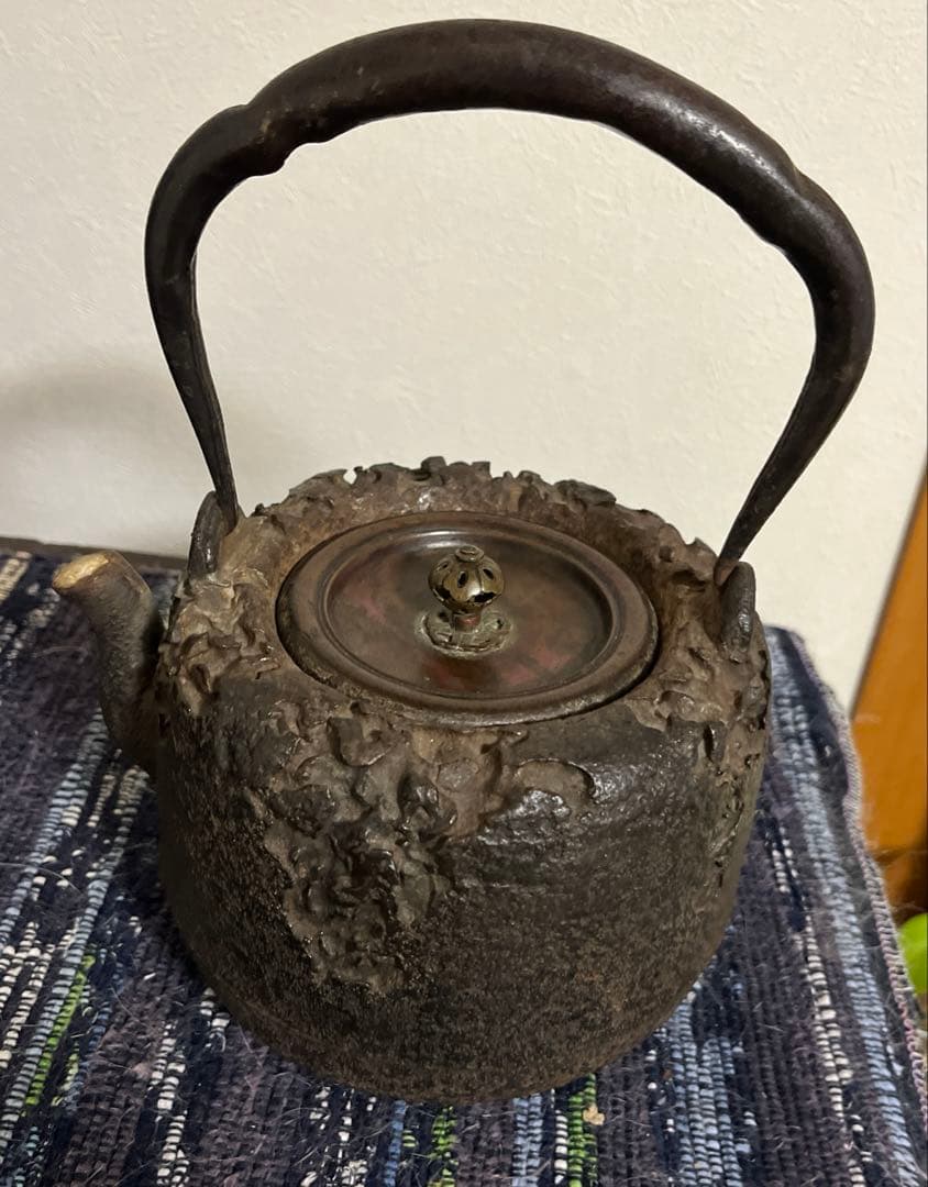 龍文堂　造　岩場　蟹紋　鉄瓶　ジャンク