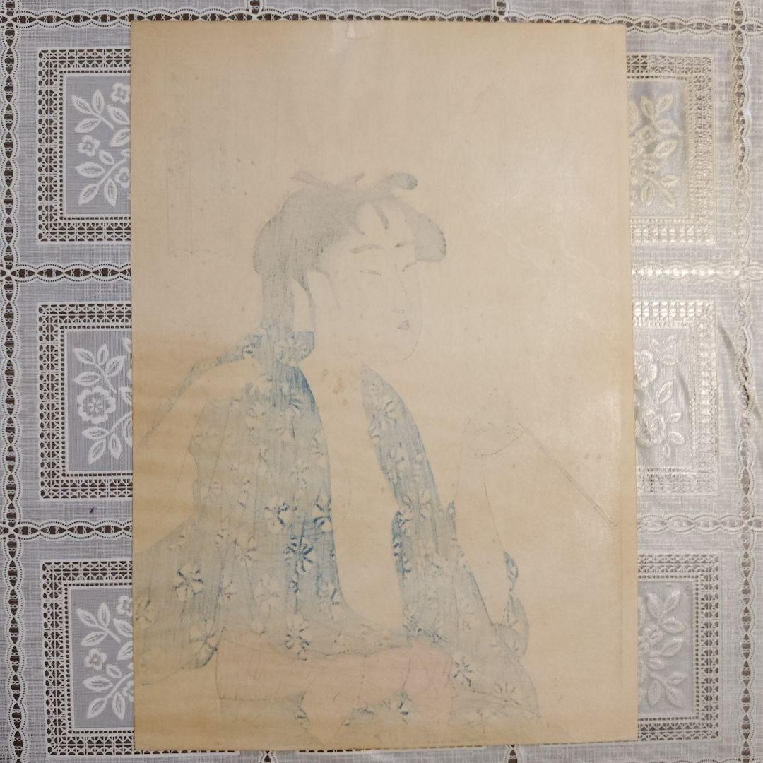 喜多川歌麿　浮世絵　雲母摺木版画『婦女人相十品 煙管を吹く女』