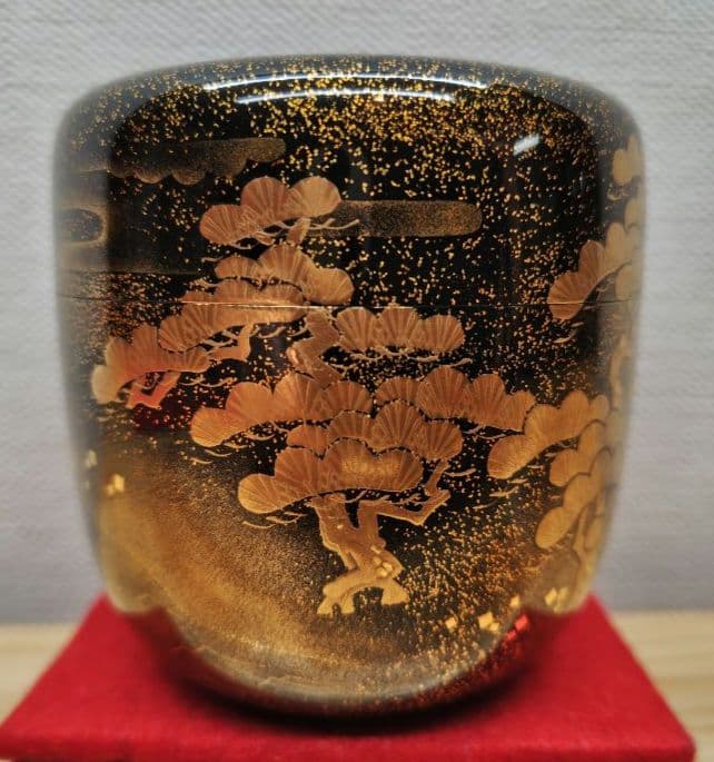 送料込【逢絢亭】茶道具 大棗 加賀塗 住吉蒔絵 内梨地 木製 芝野紫光 共箱入り