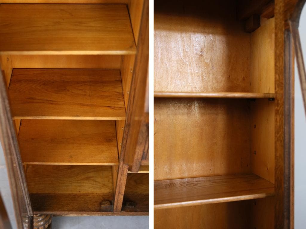 英国アンティークガラスキャビネット付きビューロー/机デスク/飾り棚(92-237