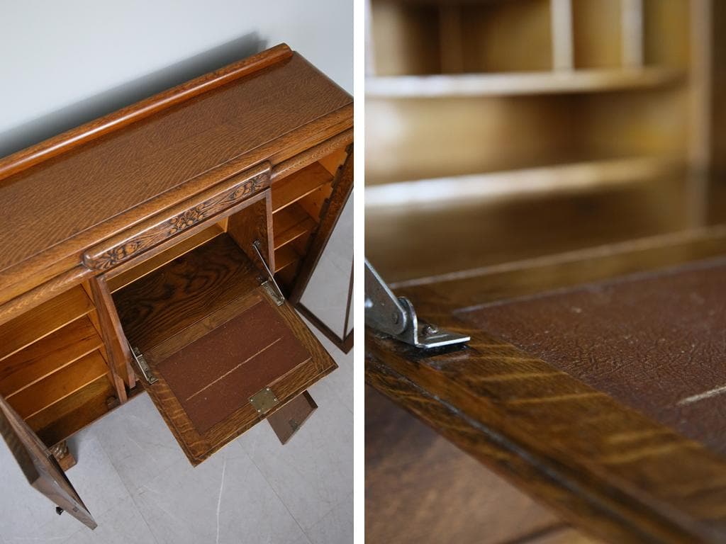 英国アンティークガラスキャビネット付きビューロー/机デスク/飾り棚(92-237