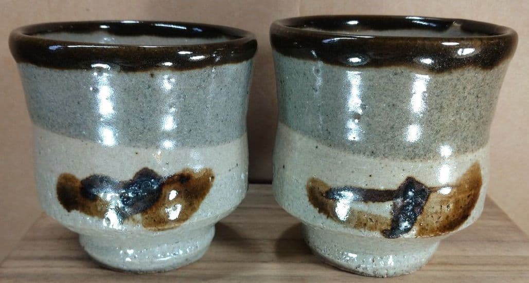 【本物保証】濱田庄司(浜田庄司) 湯呑壱對(一対）共箱 人間国宝 益子焼 未使用