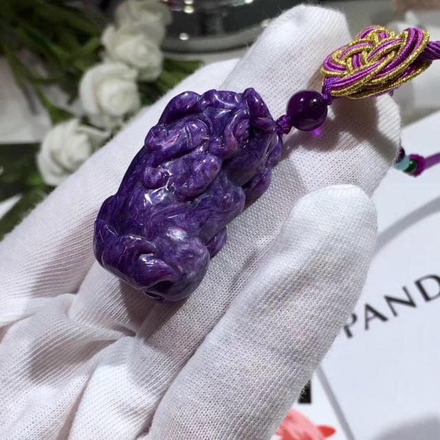 天然　ロシア産　チャロアイト　貔貅　ヒキュウ　ペアセット　除災　ネックレス