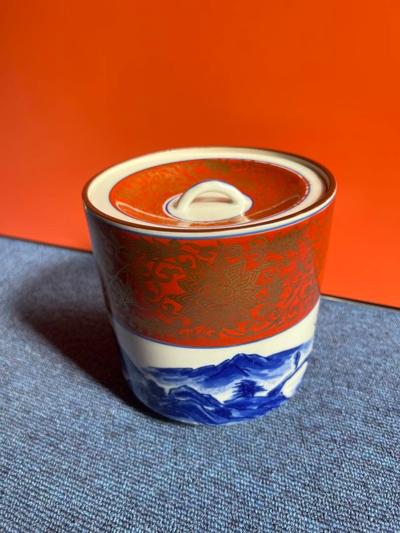 893 哲山堂造 染付金襴手　水指 美濃焼