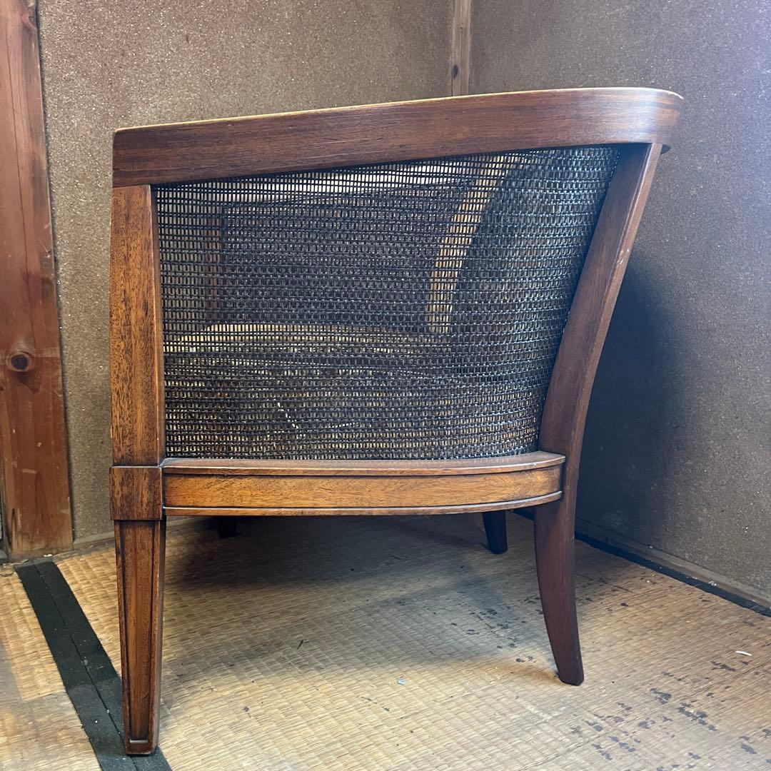 昭和レトロ 籐張り ラウンジチェア 1人掛け　ゴールド系　イエロー系 ラタン