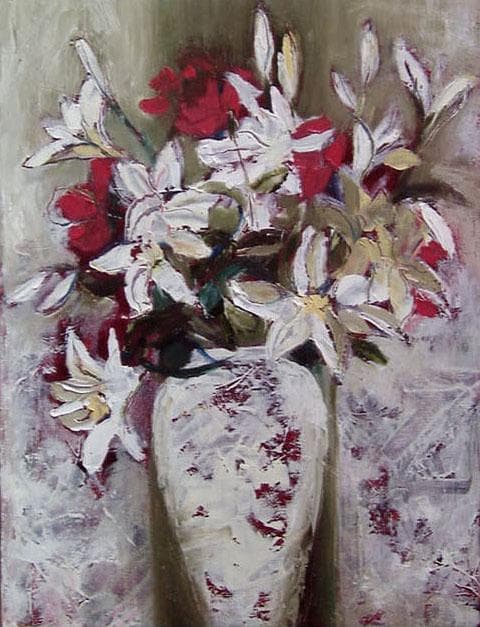 油絵 菅家令子 絵 絵画 インテリア uF6-112402 花 ゆり