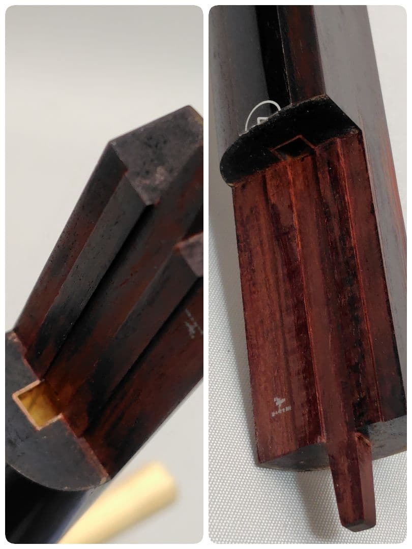 C059 【中古】三味線（子持ち綾杉／金細／二本溝）ケース・付属あり／修理前提