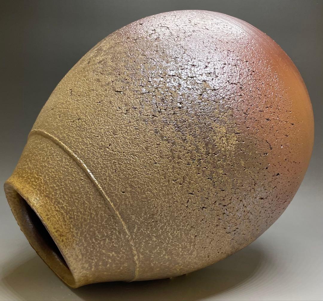 吉本正　備前花器　大作 　32cm 　共箱(四方桟盛蓋) 　共布　栞　LY2