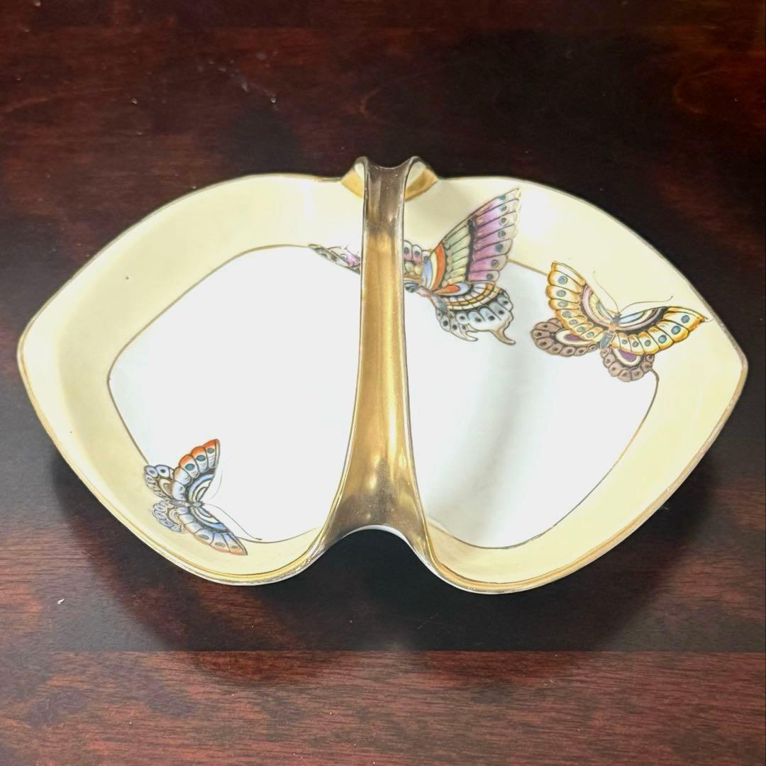 【100年モノ】オールドノリタケ センターハンドル皿 蝶文 M-NIPPON印