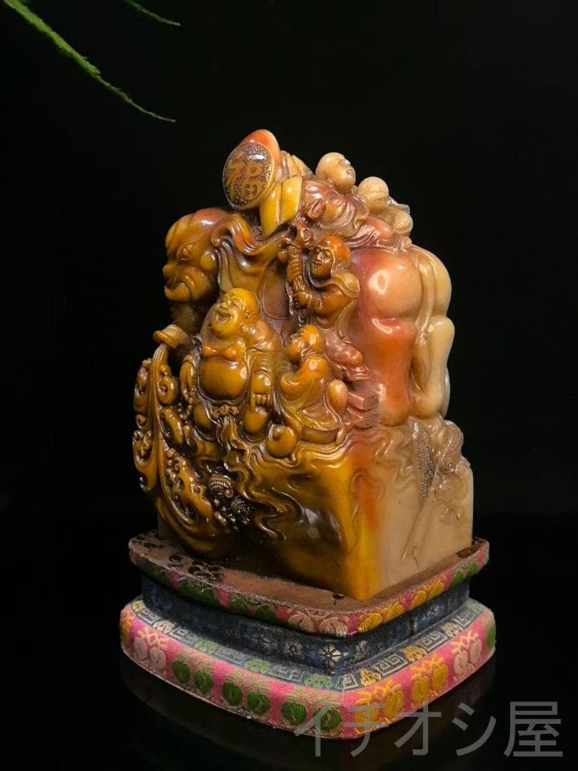 【羅漢賜宝・財富双全】印章・寿山石极品水晶三彩田黄石｜仏教神像彫刻印鑑｜丁敬作款