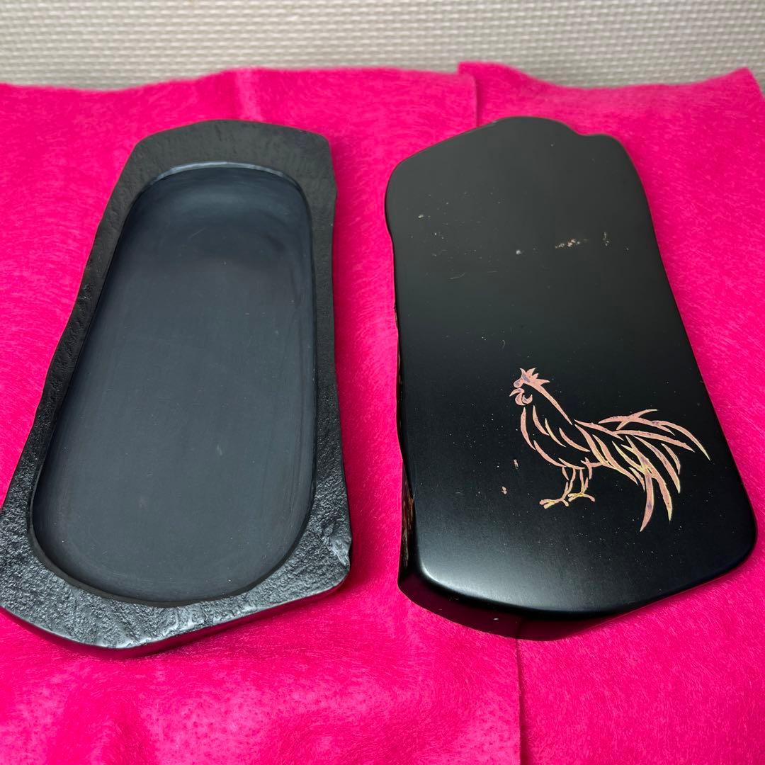 ⭕️超　希少　鍋倉漆象嵌硯　軍鶏を象嵌　女性好み作品　手間かかる