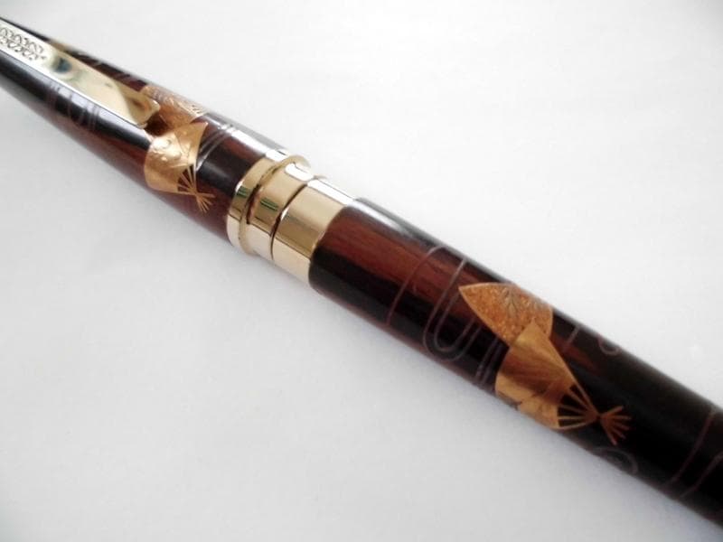 希少★セーラー SAILOR 万年筆 蒔絵 木軸縞黒檀 扇 18K アンティーク