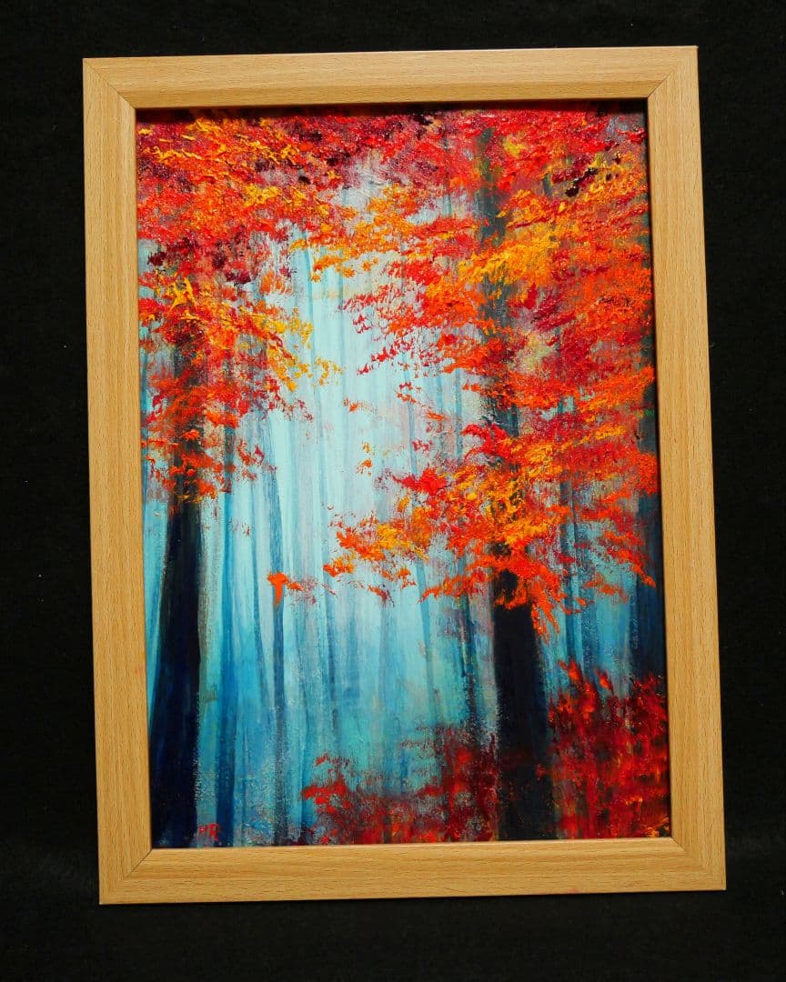 油絵 絵画 【夜の紅葉】