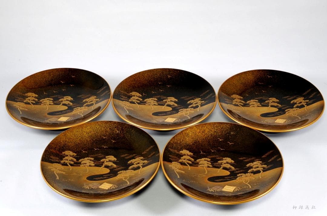 堂畑勝峯 輪島塗 塩釜蒔絵 茶托・銘々皿 五 共箱