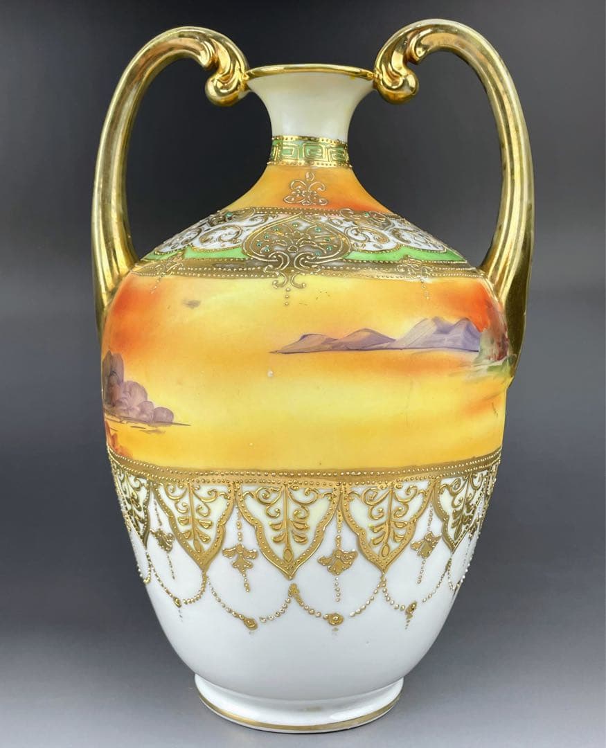 【希少】オールドノリタケ ２６．８㎝ ガレ風夕景紋 アールヌーボー 花瓶