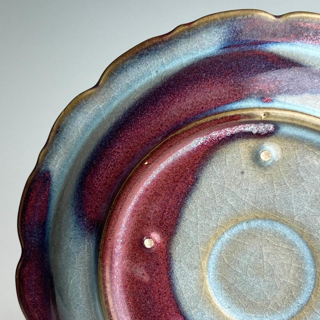 鈞窯天藍釉紫斑陵花盤 宋時代 唐物 中国古玩 中国美術 A904